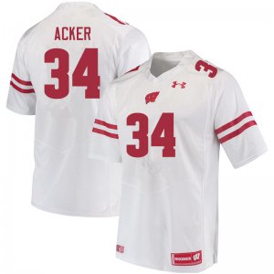 Men's Wisconsin Badgers NCAA #34 Jackson Acker White Authentic Under Armour Stitched College Football Jersey GP31O03CT